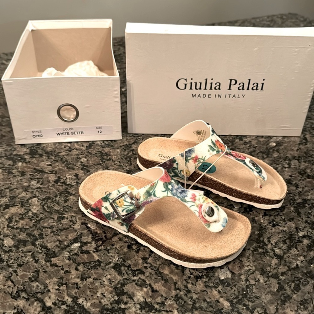 Giulia Palai floral thong flip flop leather molded bed sandal 12 girls NIB